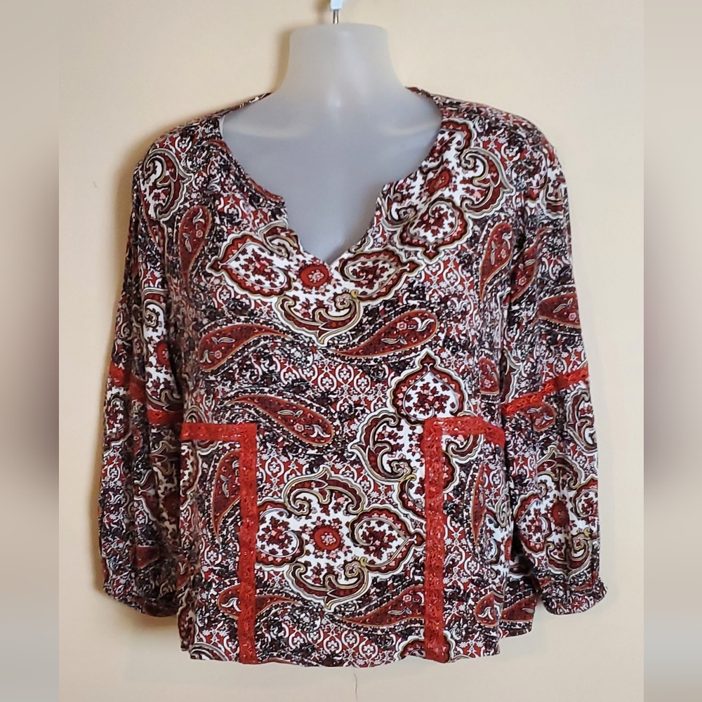 Cato Red and Black Paisley Blouse 18/20W - Picture 1 of 9